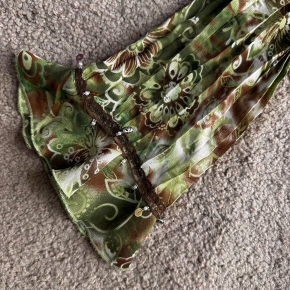 Vtg Bay Studio Green Floral Blouse L Sequins Lace Fairy Goblin Core‎ Peter Pan - Picture 5 of 8